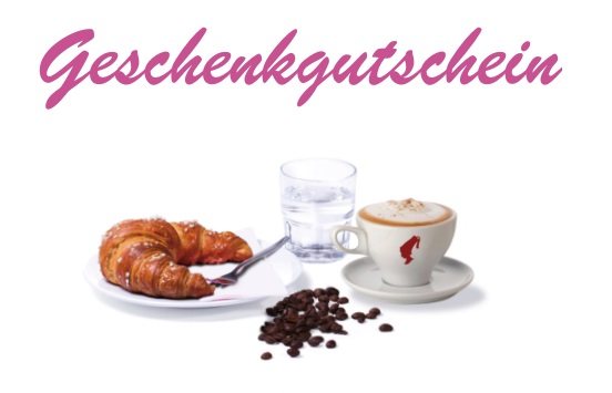 Geschenkgutschein des Café Schickh mit Croissant, Cappuccino und Kaffeebohnen